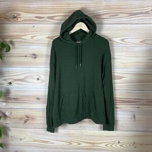 True Classic Hoodie Mens XL Green Pullover Ribbed Waffle Cotton Modal Sweatshirt